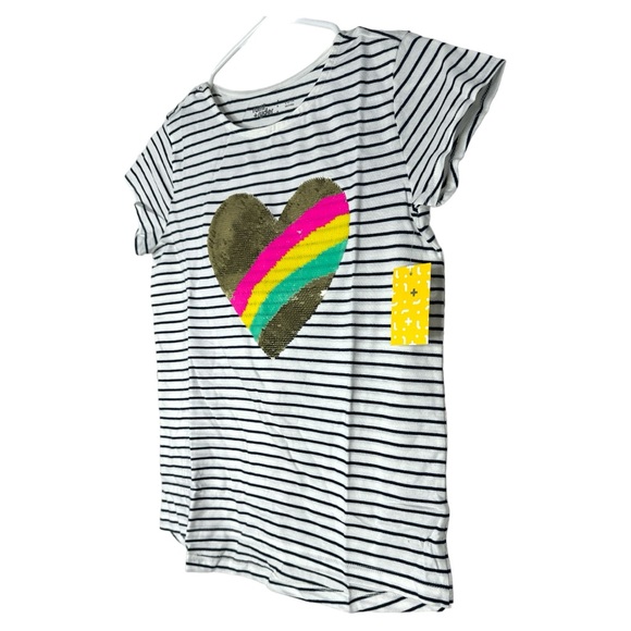 Rumi+Ryder Sequin Heart Striped Short Sleeve Too Large - Picture 2 of 5
